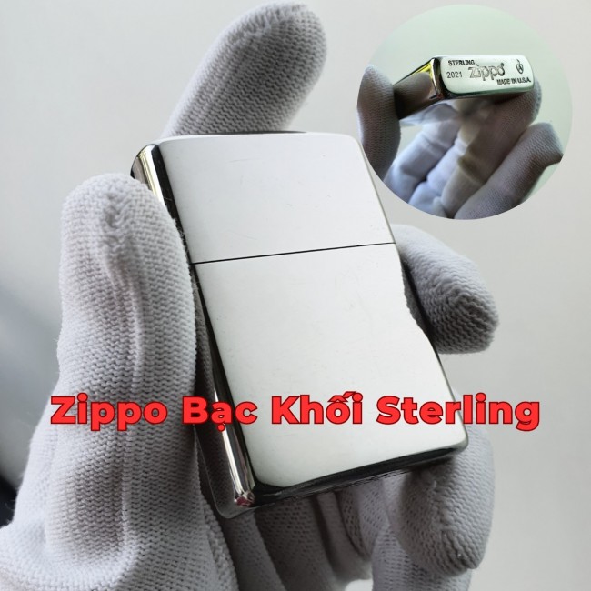 Bật Lửa Zippo Bạc Khối Sterling Armor 2021 Hột Quẹt Xăng Đá Zippo
