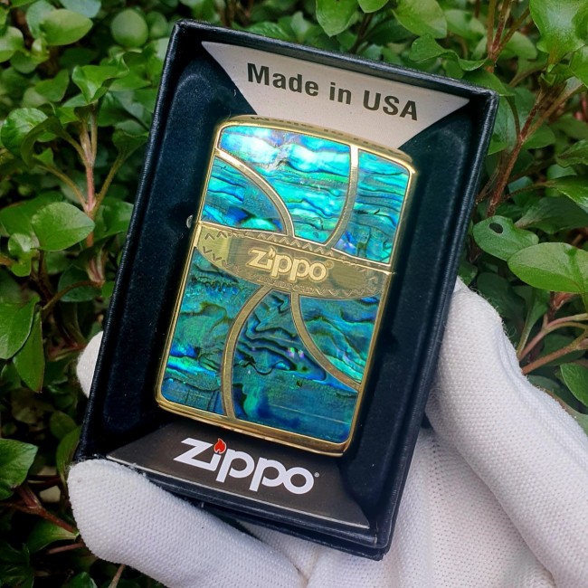 Bật Lửa Zippo Khảm Xà Cừ BRADFORD ( Zippo Armor Vỏ Dày Đời 22 ) - Có Hộp - Tem Đỏ