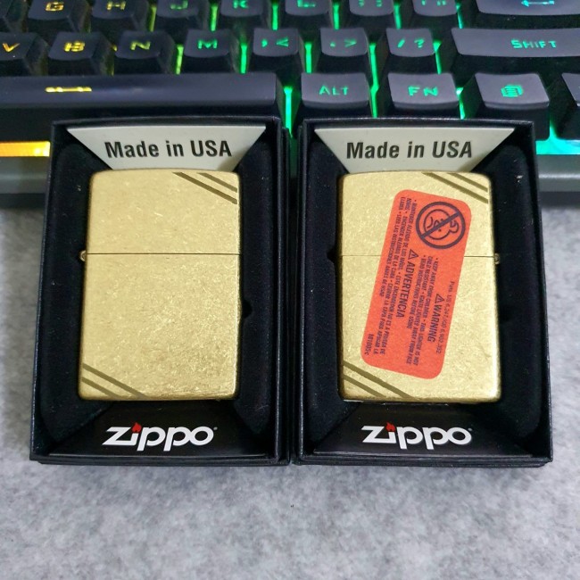 Bật Lửa Zippo Vàng Giả Cổ Chặt Góc Xéo Đời La Mã H-IV ( Có Tem Đỏ ) KÈM HỘP Tặng Kèm Xăng Mini + Đá 