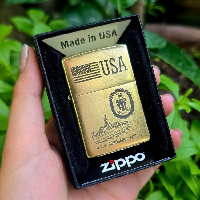 Bật Lửa Zippo Vàng Đồng Thuyền Chiến AGF-11 Ruột Vàng Đời A-24