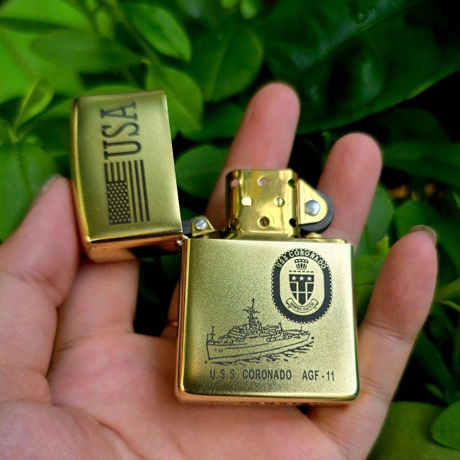 Bật Lửa Zippo Vàng Đồng Thuyền Chiến AGF-11 Ruột Vàng Đời A-24