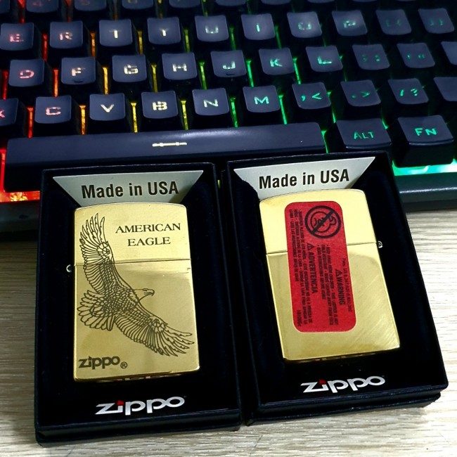 Bật Lửa Zippo Mỹ Đồng Biểu Tượng Chim Ưng Đời E-XVI ( Ruột Vàng , Có Tem Đỏ , Fullbox)