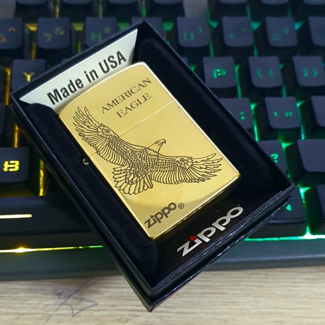 Bật Lửa Zippo Mỹ Đồng Biểu Tượng Chim Ưng Đời E-XVI ( Ruột Vàng , Có Tem Đỏ , Fullbox)