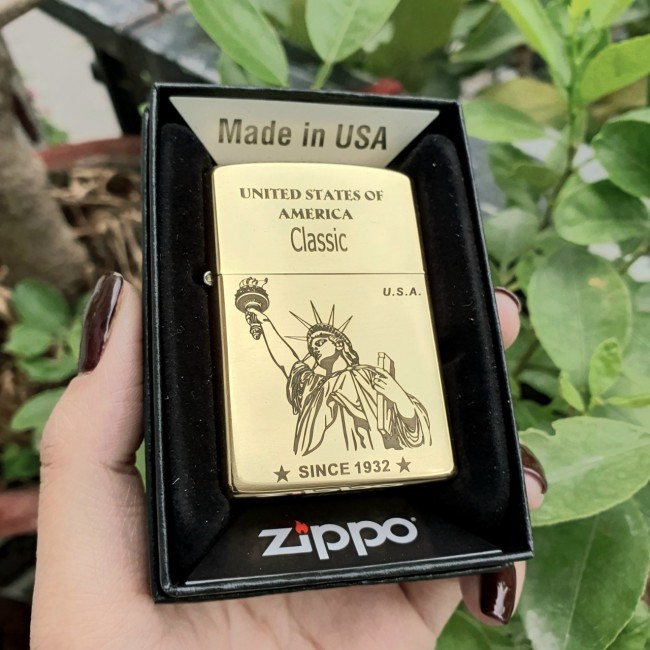 Bật Lửa Zippo Mỹ Đồng Nữ Thần Tự Do Đời La Mã H-IV ( Ruột Vàng , Có Tem Đỏ , Fullbox)