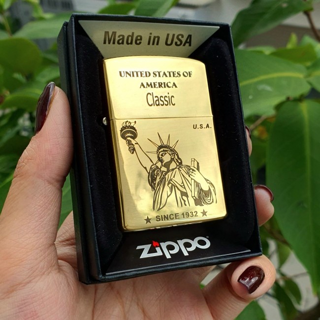 Bật Lửa Zippo Mỹ Đồng Nữ Thần Tự Do Đời La Mã H-IV ( Ruột Vàng , Có Tem Đỏ , Fullbox)