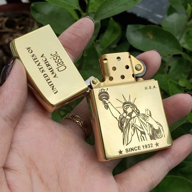 Bật Lửa Zippo Mỹ Đồng Nữ Thần Tự Do Đời La Mã H-IV ( Ruột Vàng , Có Tem Đỏ , Fullbox)