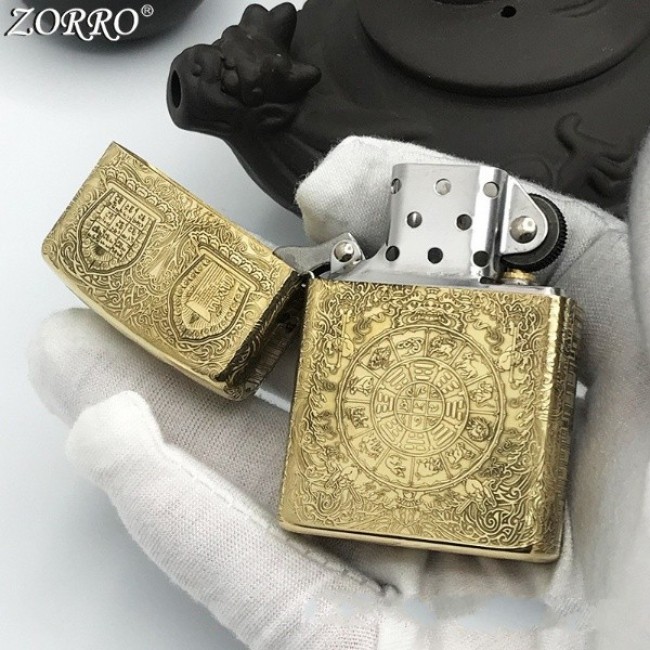 Bật Lửa Zippo Zorro Khắc 5 Mặt 12 Con Giáp (Có Hộp )