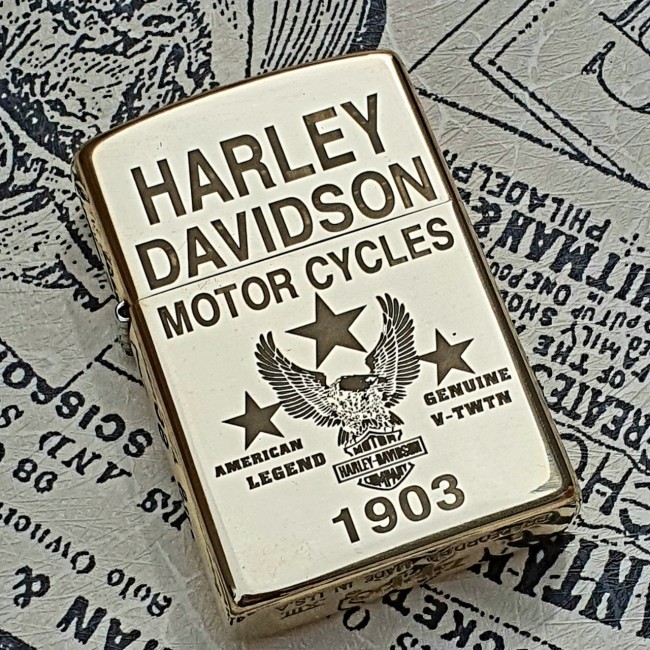 Bật Lửa Zippo Đồng Nguyên Khối Haley-Davidson Mộc Đáy Ngược Đời La Mã XIII - Có Hộp