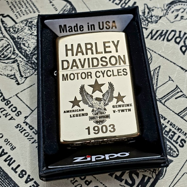 Bật Lửa Zippo Đồng Nguyên Khối Haley-Davidson Mộc Đáy Ngược Đời La Mã XIII - Có Hộp