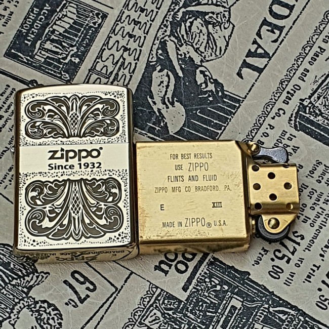 Bật Lửa Zippo Đồng Nguyên Khối Hoa Văn Since 1932 Mộc Đáy Ngược Đời La Mã XIII- Có Hộp