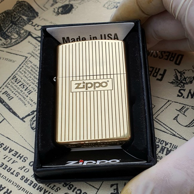 Bật Lửa Zippo Đồng Nguyên Khối Kẻ Sọc Mộc Đáy Ngược Đời La Mã XIII