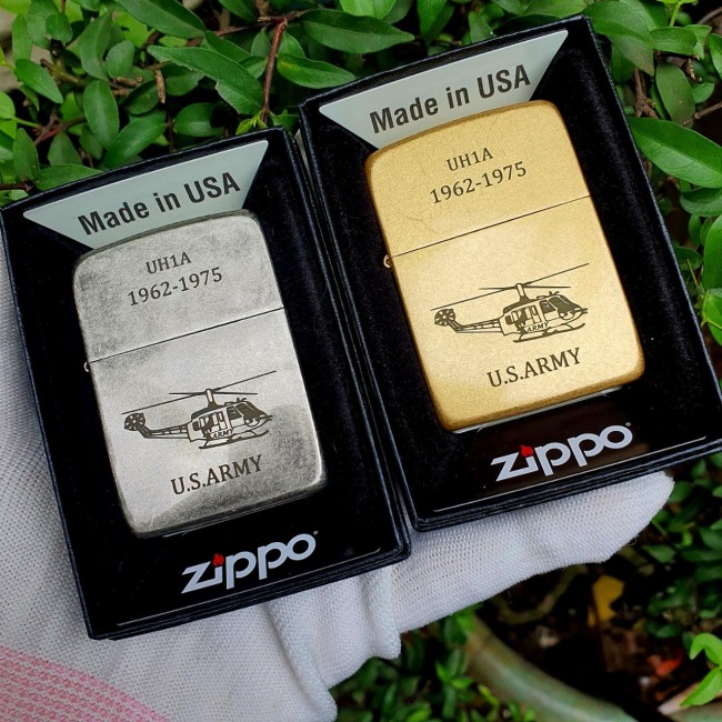 Bật Lửa Zippo Bạc Cổ Góc Bo Tròn Đồng Xi Bụi Giả Cổ US ARMY Góc Bo Tròn Ruột Tráng Men Màu Đen Đáy D