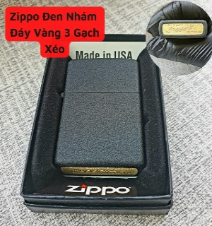 Bật Lửa Zippo Đen Nhám Mộc Đáy Vàng Chữ Ngược Gạch Xéo Năm 1977 - Có Hộp - Tem Đỏ