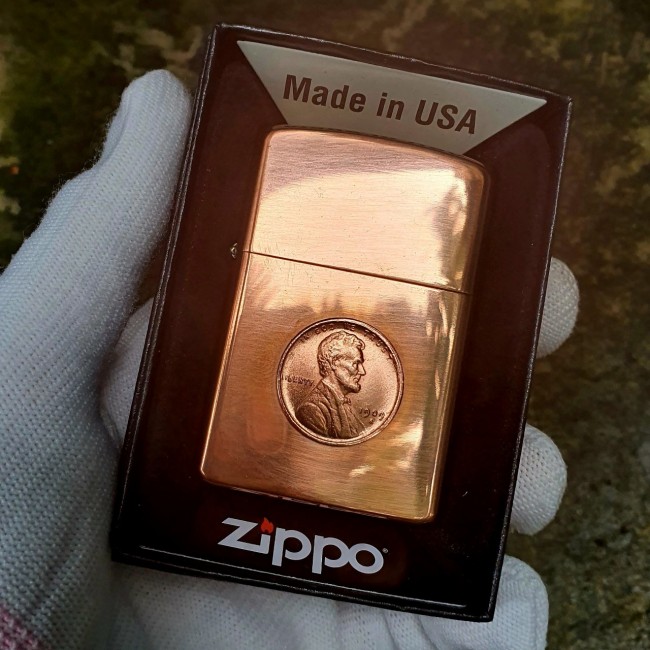 Bật Lửa Zippo Đồng Đỏ Liberty 1909 Armor Vỏ Dày Trùng Đời 17 - Có Hộp - Tem Đỏ