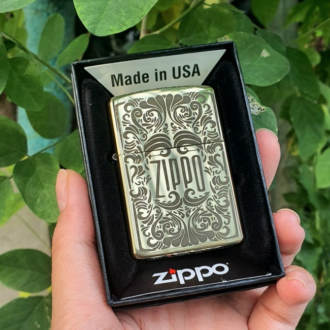 Bật Lửa Zippo Họa Tiết Hoa Văn Mộc Đáy Ngược Đời La Mã XIII Đồng Nguyên Khối - Có Hộp - Tem Đỏ