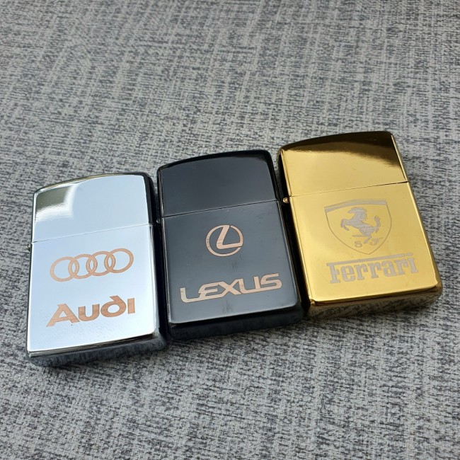 Bộ 3 Món Bật Lửa Zippo Logo Hãng Xe Nhiều Mẫu ( Có Hộp )