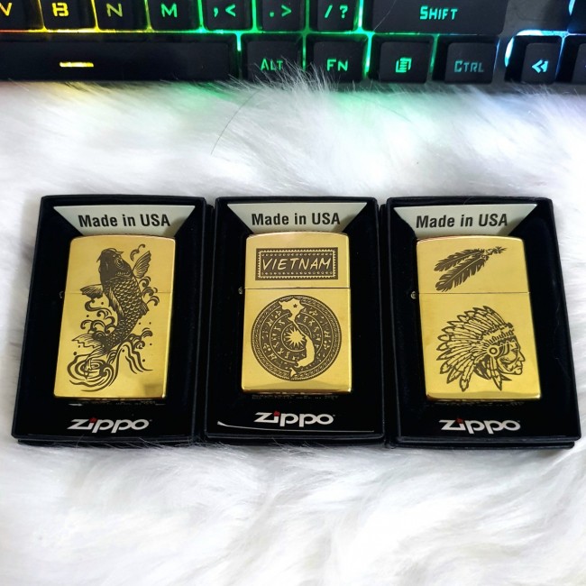 Bật Lửa Zippo Cá Chép Hóa Rồng Đáy Dập Đời E2000-XVI ( Ruột Vàng , Có Tem Đỏ , Fullbox)