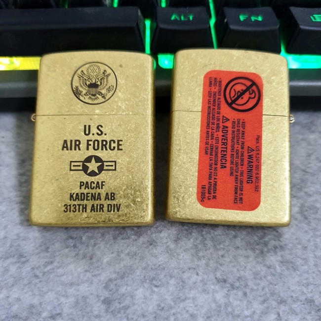 Bật Lửa Zippo Vàng Giả Cổ U.S AIRFORCE Đời La Mã H-IV ( Có Tem Đỏ ) KÈM HỘP Tặng Kèm Xăng Mini + Đá 