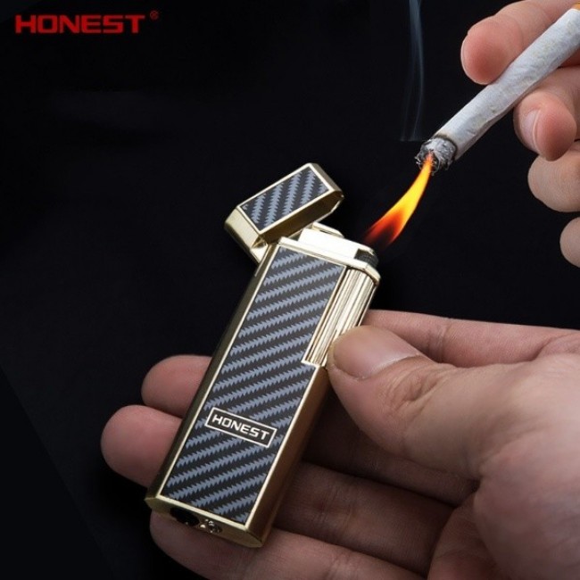 Bật Lửa Gas Đá Honest Họa Tiết ( Có Hộp - Xài Gas - Nhiều Màu )