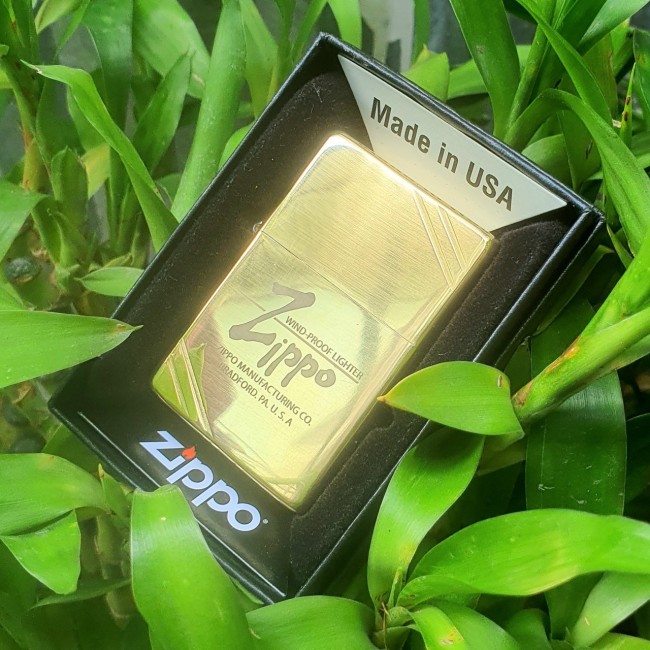 Bật Lửa Zippo Đồng Chặt Góc Wind-Proof Đáy Ngược Gạch Xéo Năm 1977 ( Có Tem Đỏ - Fullbox)