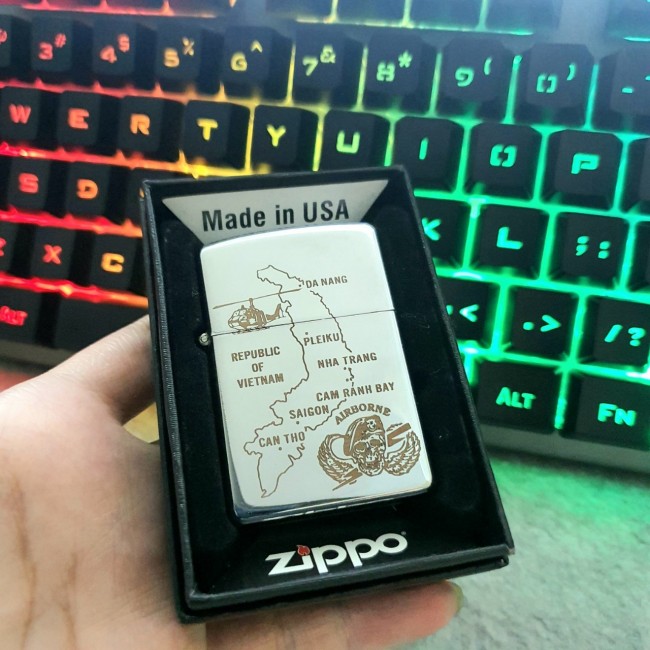Bật Lửa Zippo Chủ Đề Bản Đồ Việt Nam ( Có Tem Đỏ ) KHÔNG KÈM HỘP ZIPPO