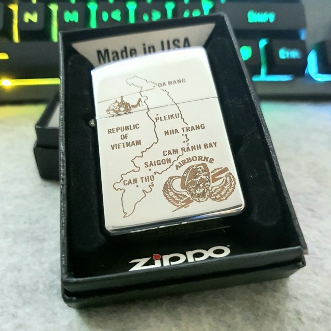 Bật Lửa Zippo Chủ Đề Bản Đồ Việt Nam ( Có Tem Đỏ ) KHÔNG KÈM HỘP ZIPPO