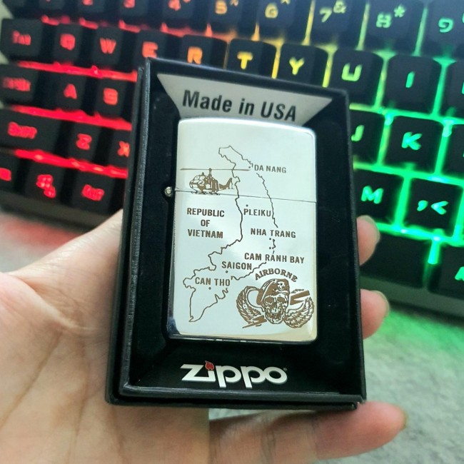 Bật Lửa Zippo Chủ Đề Bản Đồ Việt Nam ( Có Tem Đỏ ) KHÔNG KÈM HỘP ZIPPO