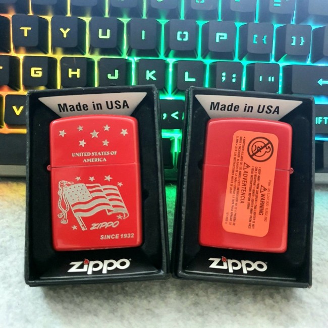 Bật Lửa Zippo Chủ Đề Cờ Mỹ ( Có Tem Đỏ ) KHÔNG KÈM HỘP ZIPPO