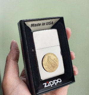 Bật Lửa Zippo Bạc Five Dollars Mộc Đáy Ngược Gạch Xéo 3 Gạch 1977