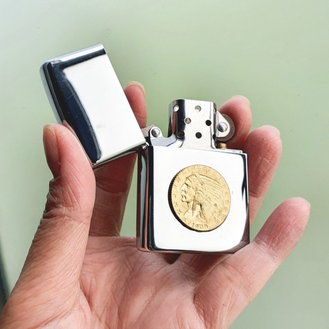 Bật Lửa Zippo Bạc Liberty 1908 Mộc Đáy Ngược Gạch Xéo 3 Gạch 1977