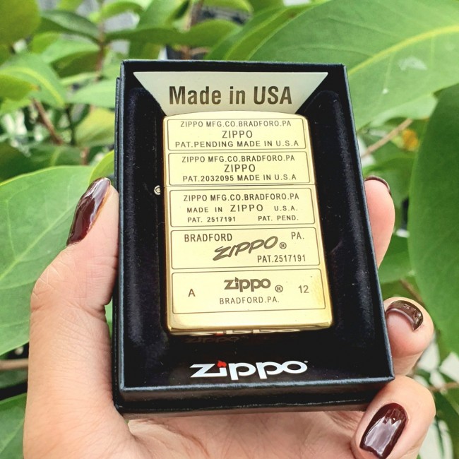 Bật Lửa Zippo Mỹ Đồng Khắc 4 Mộc Đáy Qua Các Thời Kì Đời E-XVI ( Ruột Vàng , Fullbox)