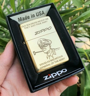 Bật Lửa Zippo Mỹ Đồng Đại Tướng Quân Đội Mỹ Đáy Lõm Đời E-XVI ( Ruột Vàng , Có Tem Đỏ , Fullbox)