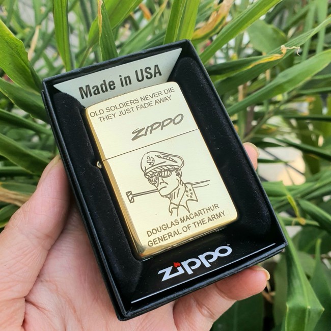 Bật Lửa Zippo Mỹ Đồng Đại Tướng Quân Đội Mỹ Đáy Lõm Đời E-XVI ( Ruột Vàng , Có Tem Đỏ , Fullbox)